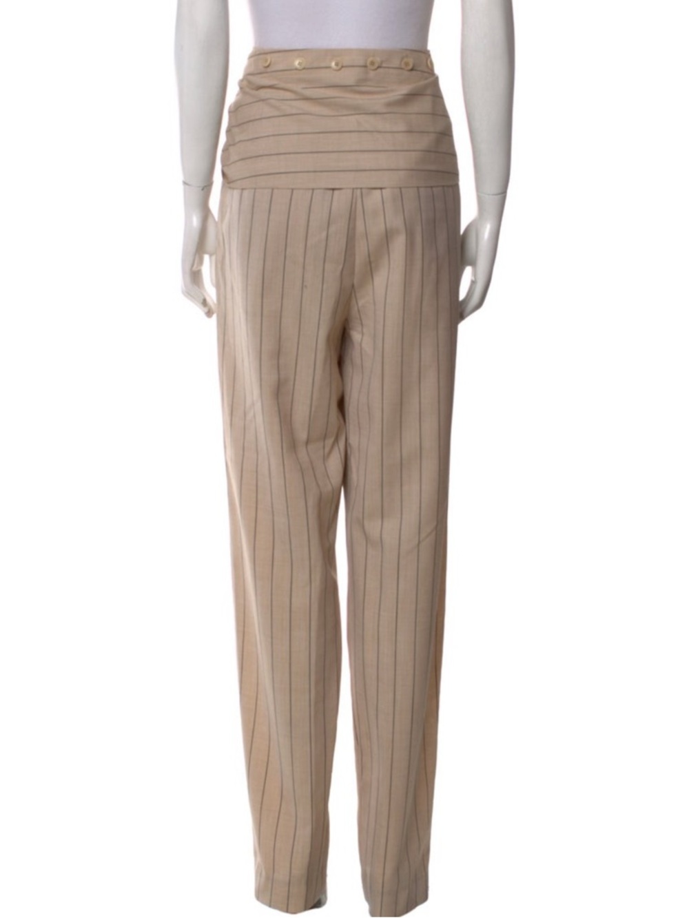 Tibi Beige Pinstripe Paperbag Waist Trousers - Picture 3 of 5